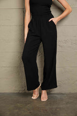 Double Take Elastic Waist Straight Leg Pants with Pockets