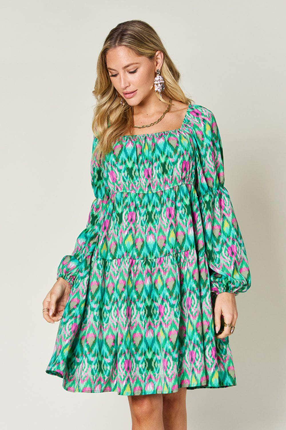 Double Take Full Size Printed Long Sleeve Dress