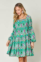 Double Take Full Size Printed Long Sleeve Dress