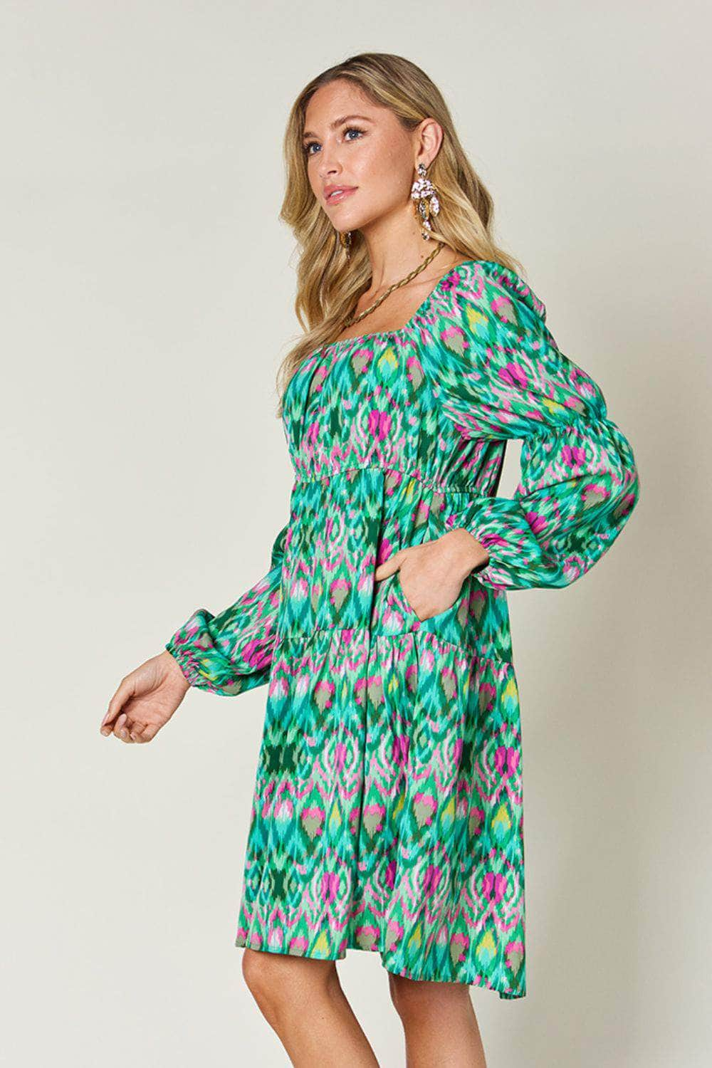 Double Take Full Size Printed Long Sleeve Dress