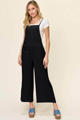 Double Take Full Size Texture Sleeveless Wide Leg Overall Black / S