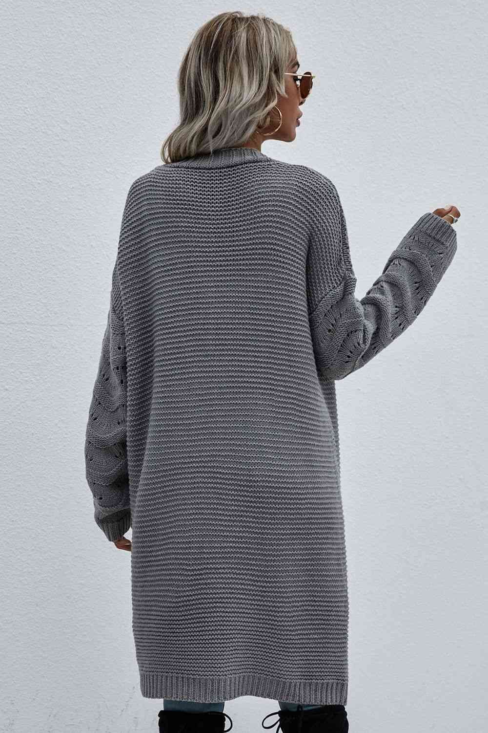 Double Take Horizontal Ribbing Open Front Duster Cardigan