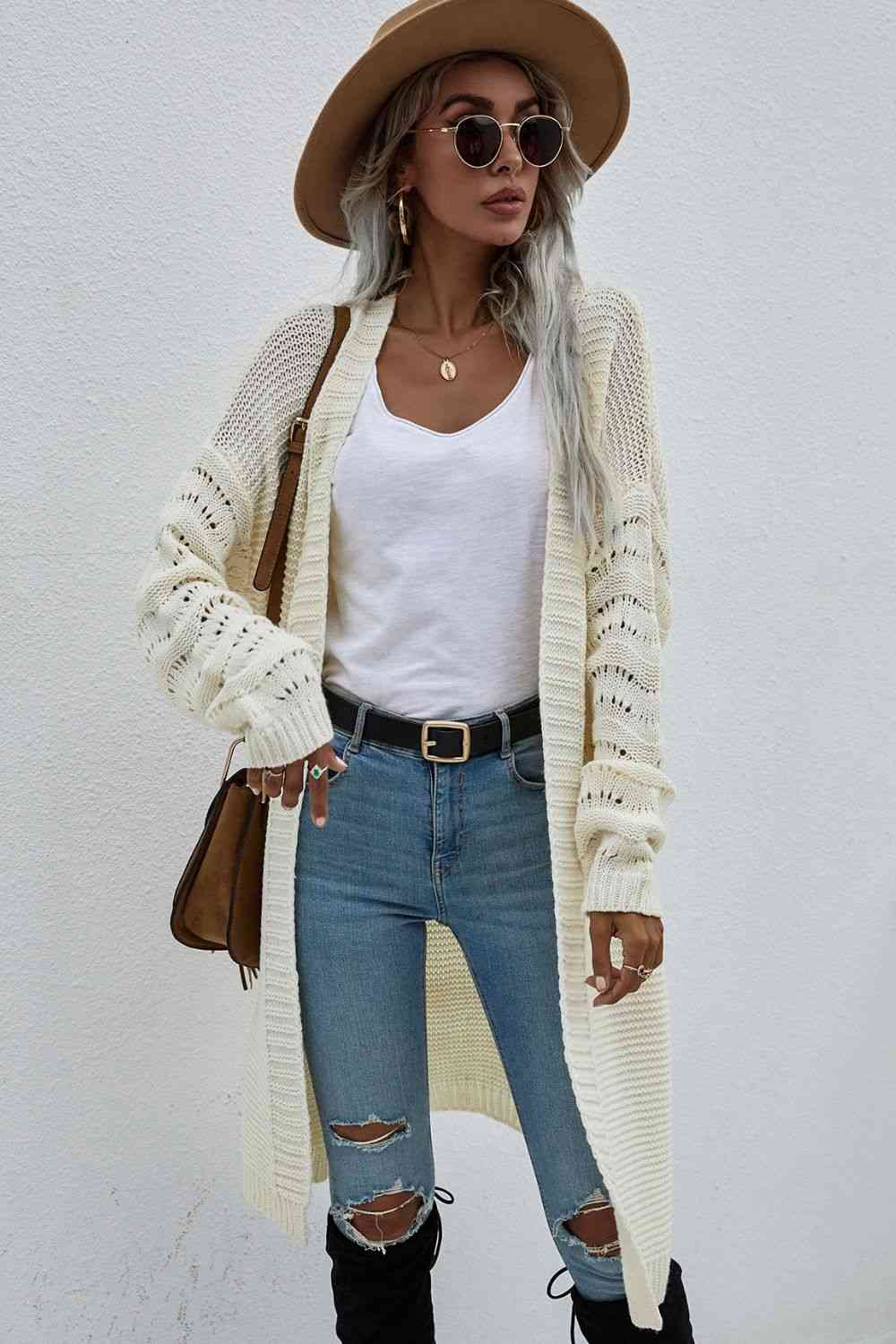 Double Take Horizontal Ribbing Open Front Duster Cardigan