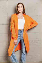 Double Take Horizontal Ribbing Open Front Duster Cardigan Orange / S