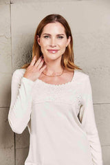 Double Take Lace Crochet Long Sleeve Top