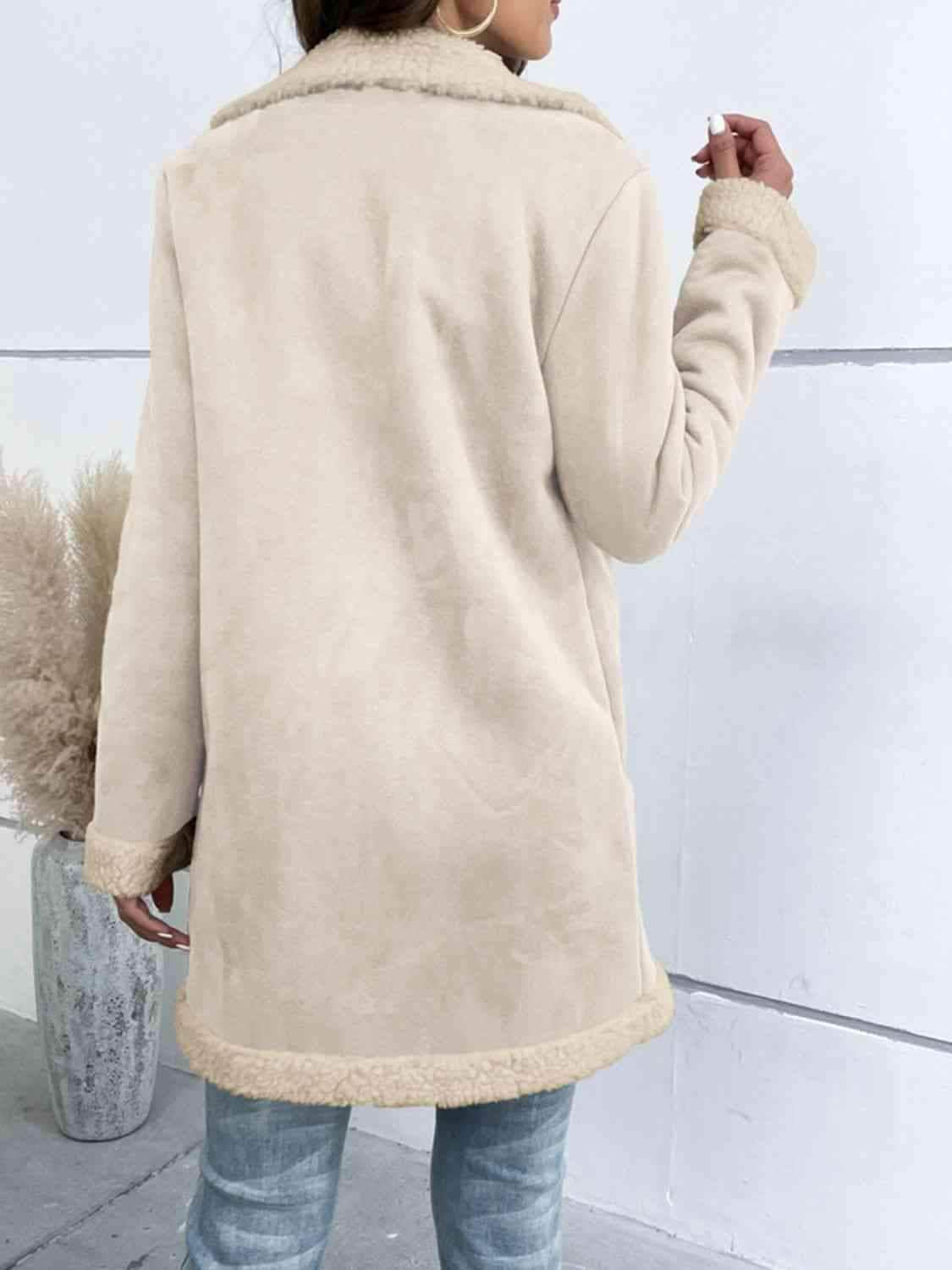 Double Take Lapel Collar Teddy Lining Longline Coat