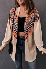 Double Take Leopard Plaid Open Front Longline Cardigan with Pockets Multicolor / S