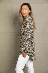 Double Take Leopard Roll-Tap Sleeve Shirt