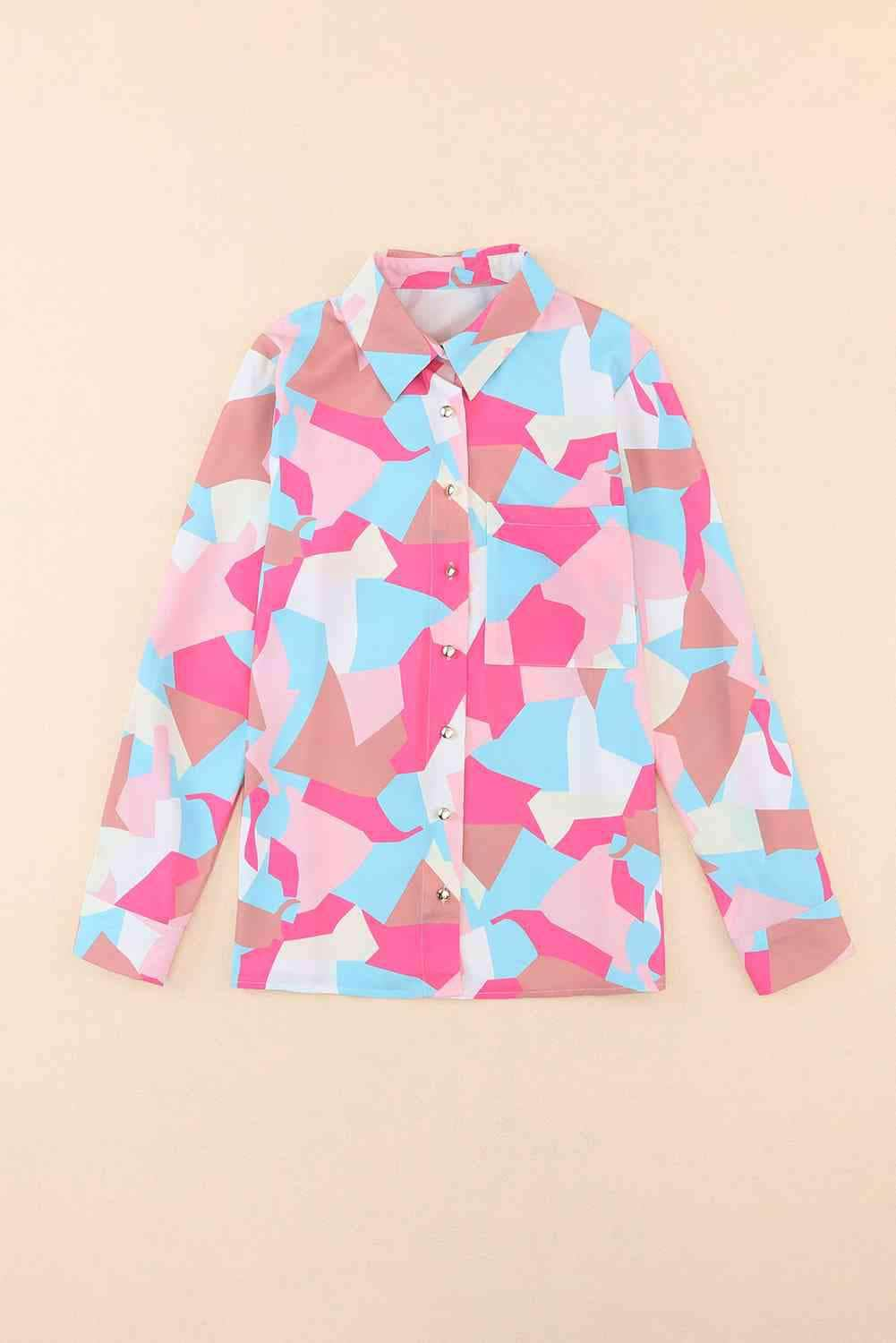 Double Take Multicolored Long Sleeve Collared Shirt