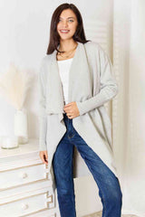 Double Take Open Front Duster Cardigan with Pockets Light Gray / S