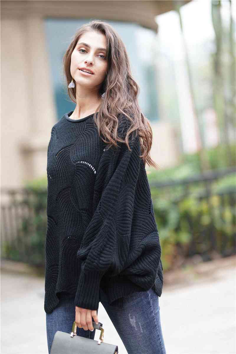 Double Take Openwork Boat Neck Sweater with Scalloped Hem