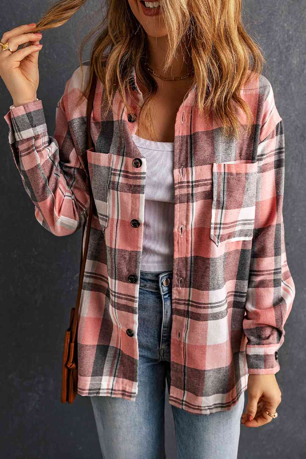 Double Take Plaid Dropped Shoulder Longline Shirt Plaid / S