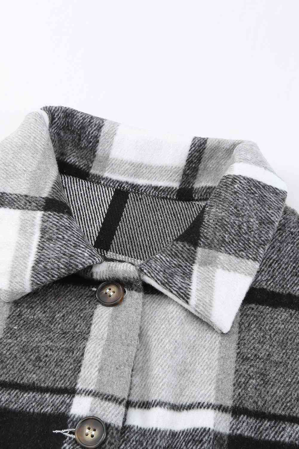 Double Take Plaid Dropped Shoulder Pocketed Shirt Jacket