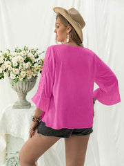 Double Take Plus Size Flower Crochet Flare Sleeve Top