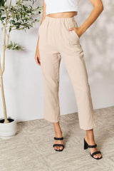 Double Take Pull-On Pants with Pockets Khaki / S