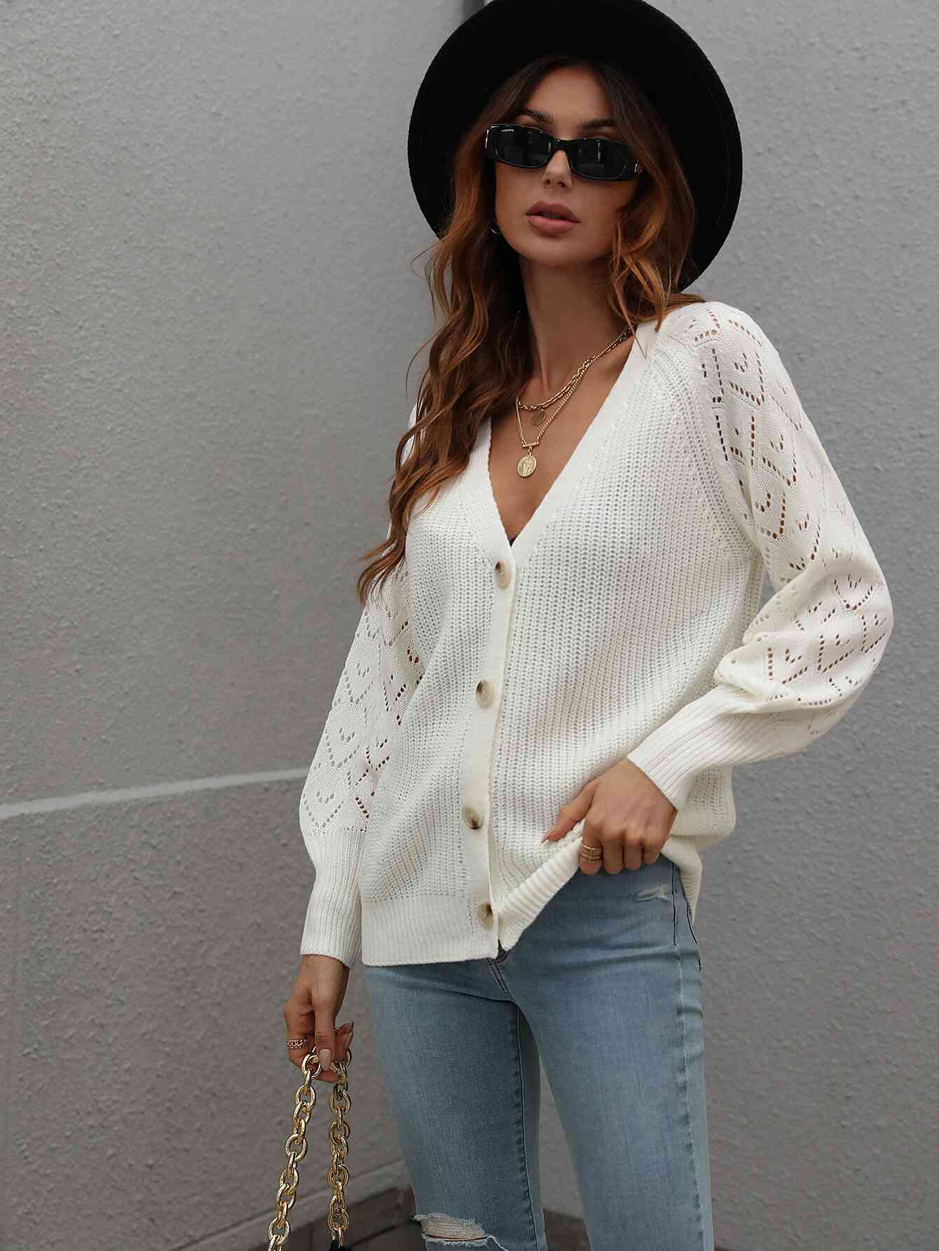 Double Take Rib-Knit Plunge Raglan Sleeve Cardigan