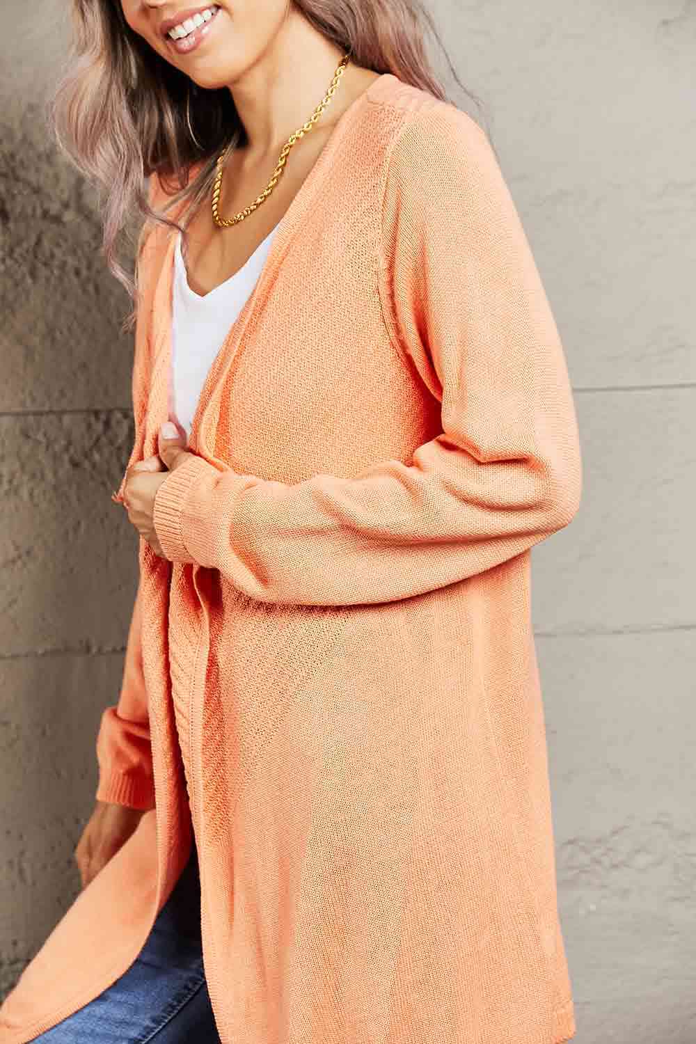 Double Take Ribbed Open Front Cardigan