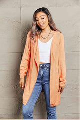 Double Take Ribbed Open Front Cardigan Orange / S