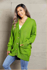 Double Take Ribbed Trim Dropped Shoulder Pocketed Cardigan