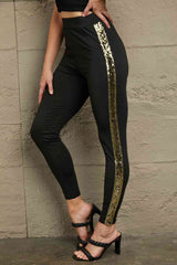 Double Take Sequin Stripe High Waist Ankle Length Pants