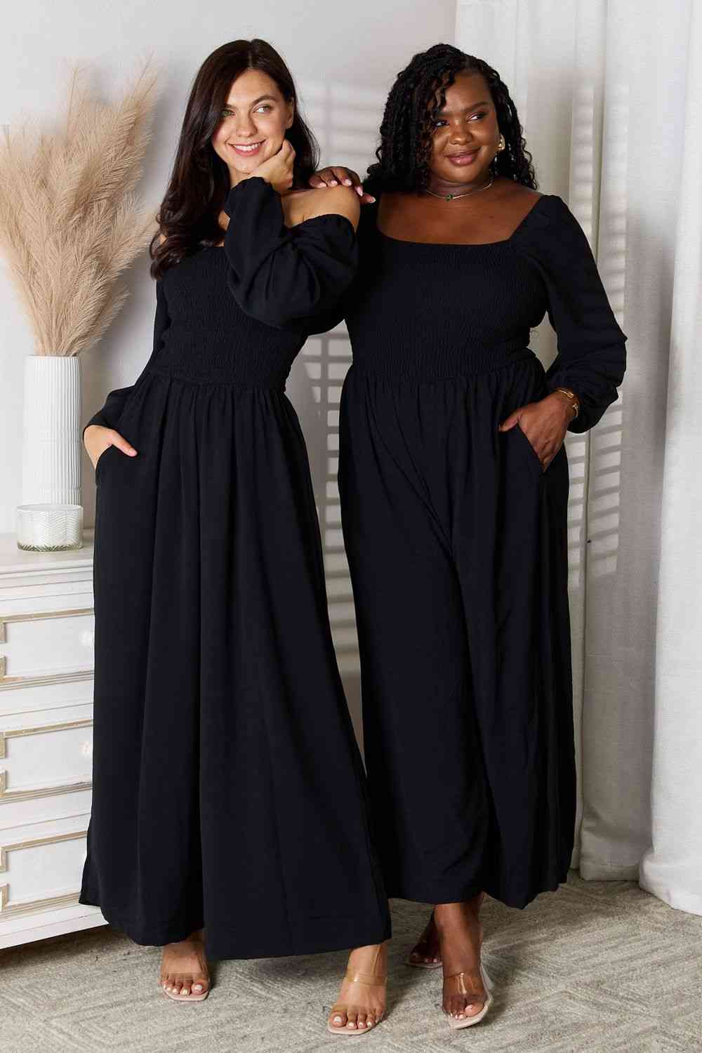 Double Take Square Neck Jumpsuit with Pockets Black / S