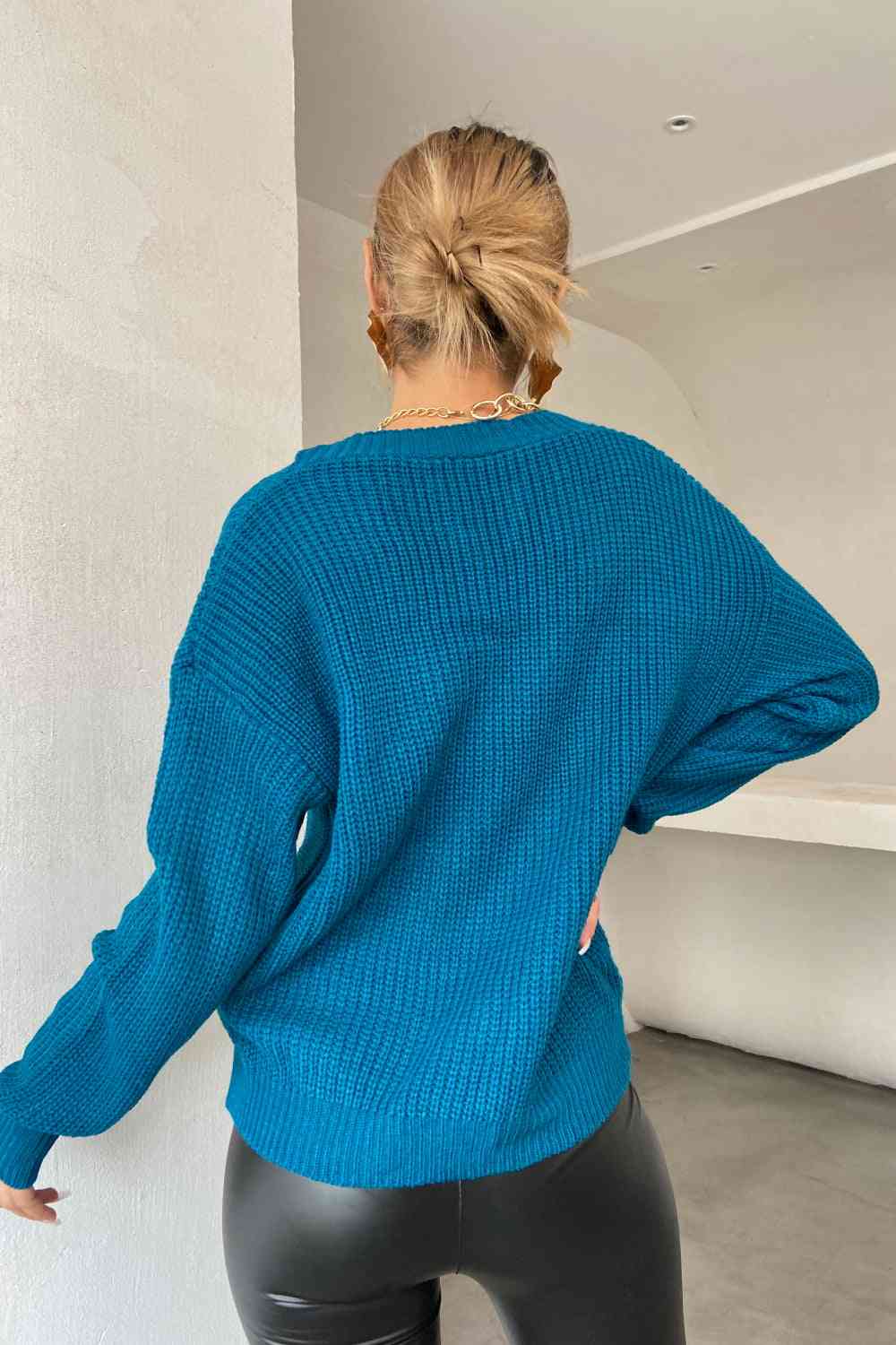 Double Take Surplice Neck Dropped Shoulder Sweater