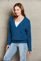 Double Take Surplice Neck Dropped Shoulder Sweater