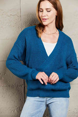 Double Take Surplice Neck Dropped Shoulder Sweater