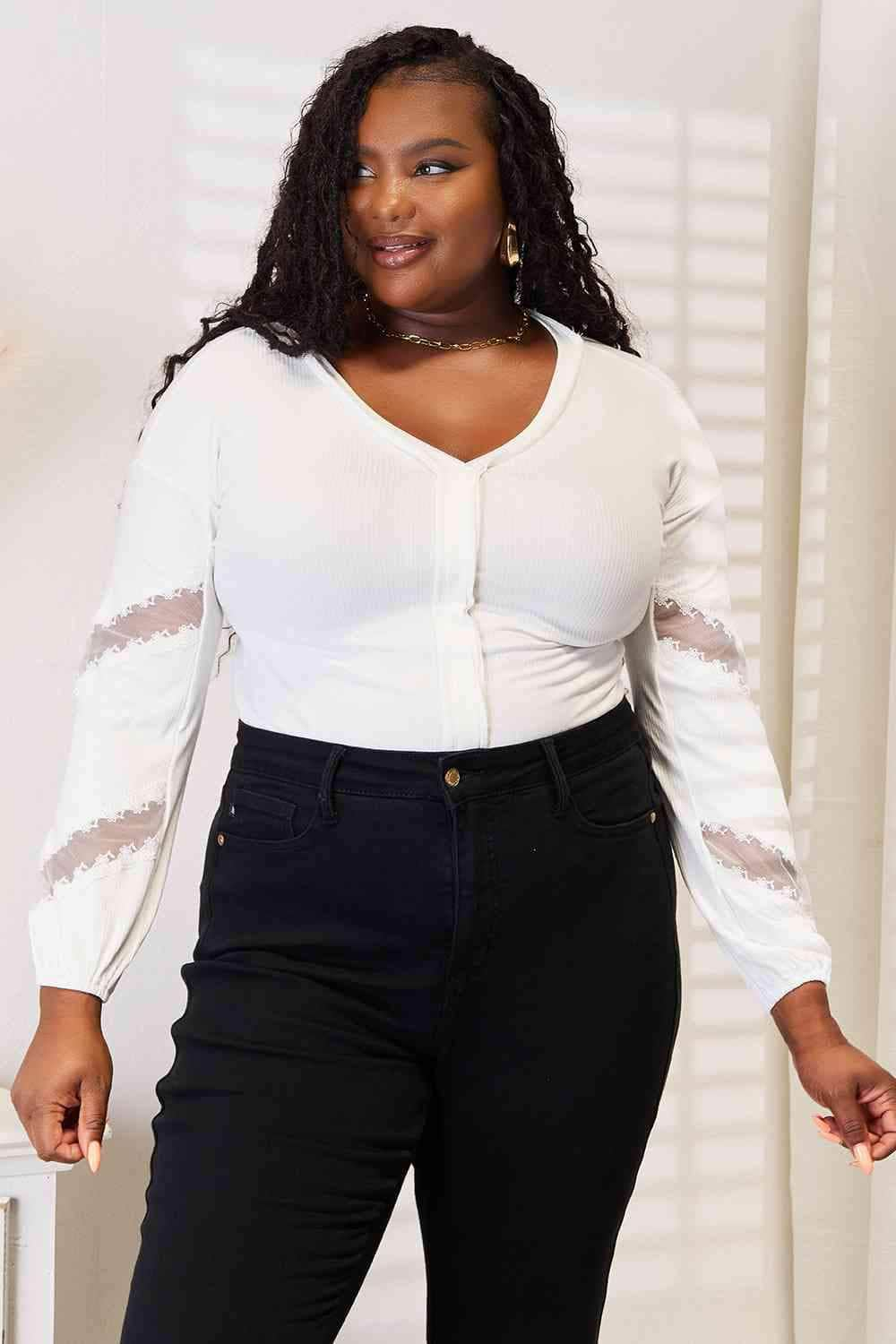 Double Take V-Neck Dropped Shoulder Blouse White / S