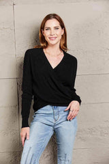 Double Take V Neck Wrap Front Knitted Top Black / S