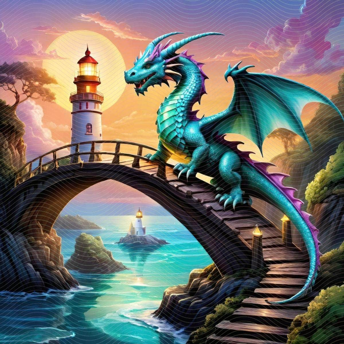 Dragon on a Stairwell Near a Medieval Castle