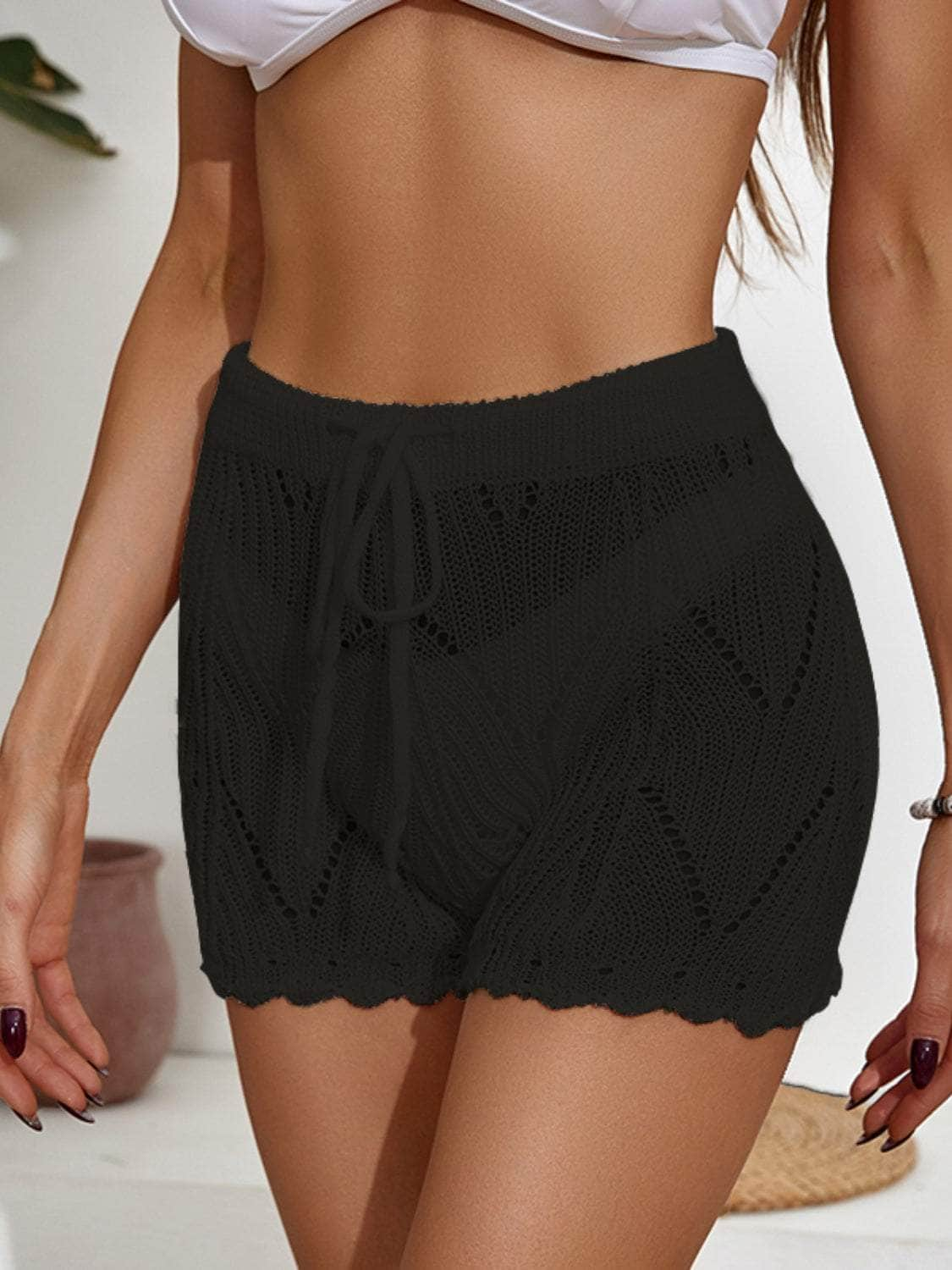 Drawstring Cutout Swim Shorts Black / S