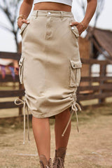 Drawstring Denim Cargo Skirt Tan / S