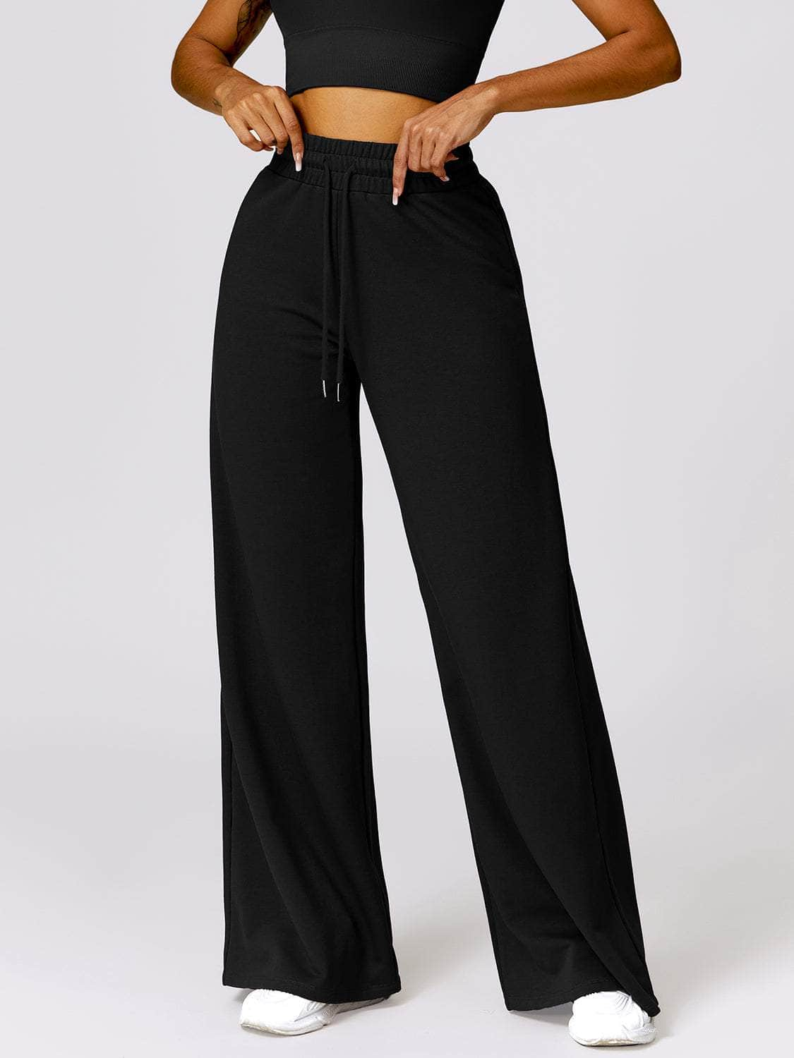 Drawstring High Waist Active Pants Black / S