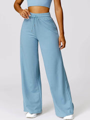 Drawstring High Waist Active Pants Pastel  Blue / S