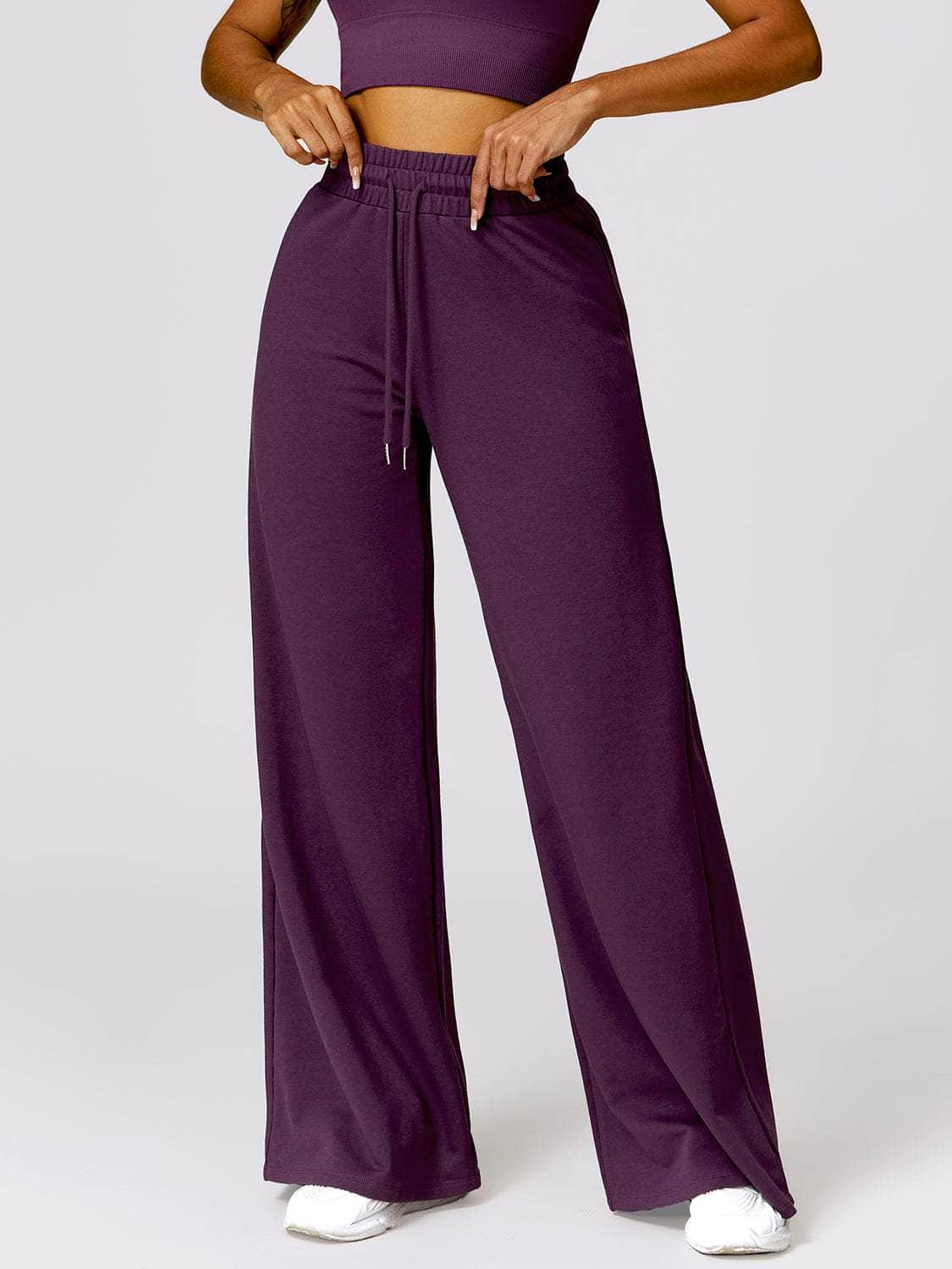 Drawstring High Waist Active Pants Plum / S