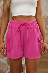 Drawstring High Waist Shorts Hot Pink / S