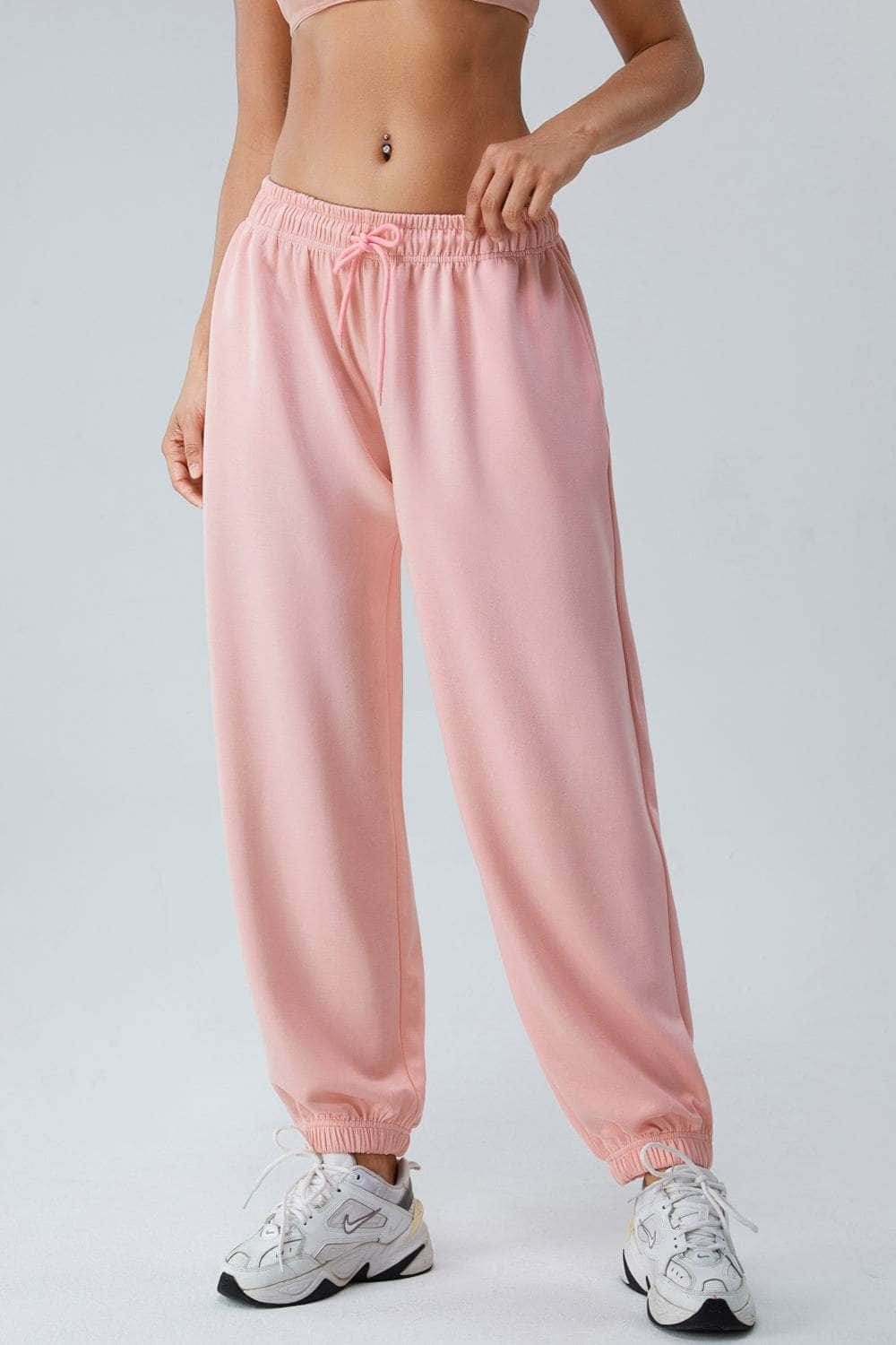 Drawstring Pocketed Active Pants Blush Pink / S