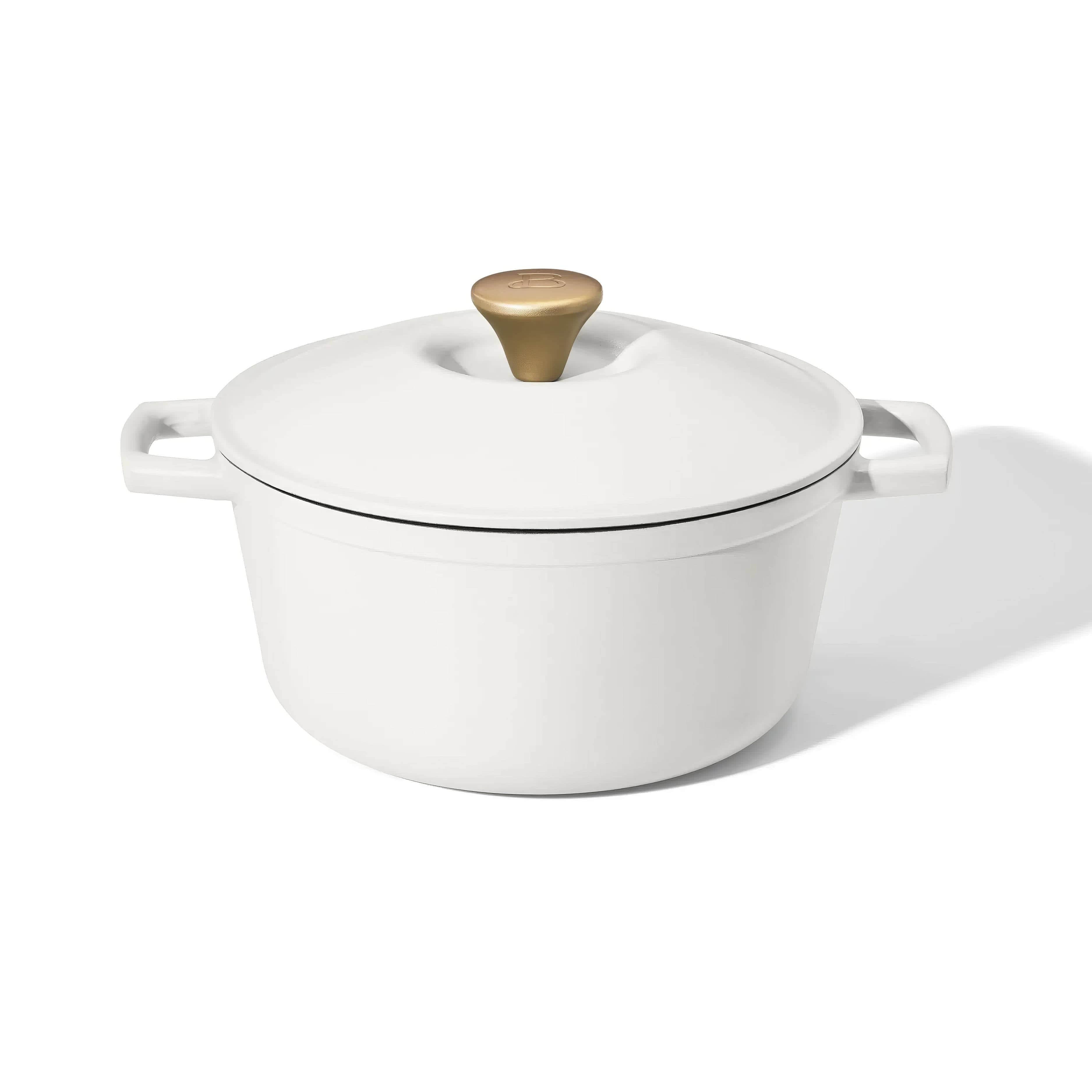 Drew Barrymore White Icing 5-Quart Cast Iron Round Dutch Oven - Elegant Kitchen Cookware White Icing / United States
