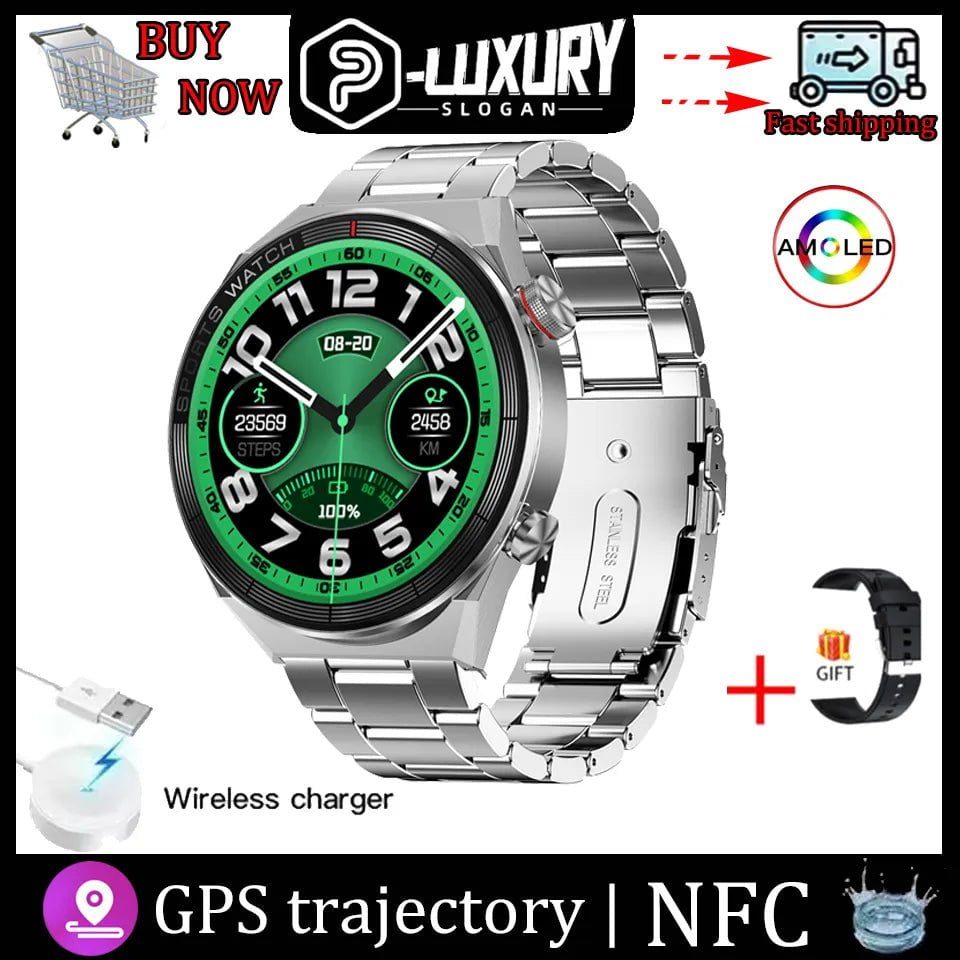 DT3 Mate Smart Watch: 1.5 Inch HD Screen, NFC, GPS Tracker silver steel