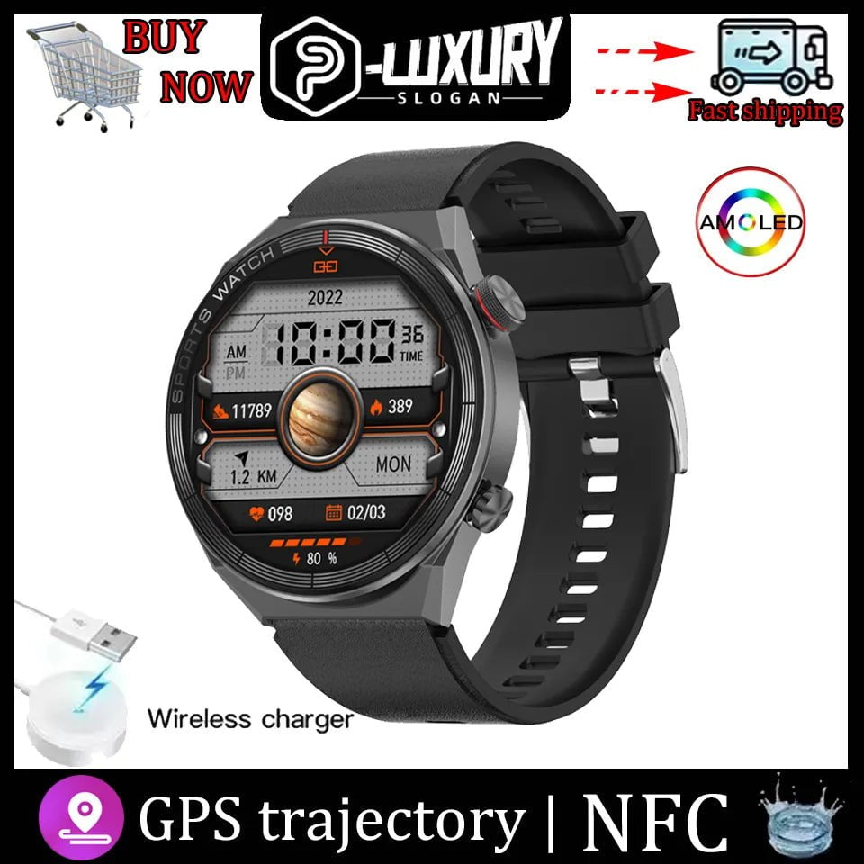 DT3 Mate Smart Watch for Men and Women: 1.5 Inch HD Screen, NFC, Digital GPS Tracker, Fitness Bracelet" black