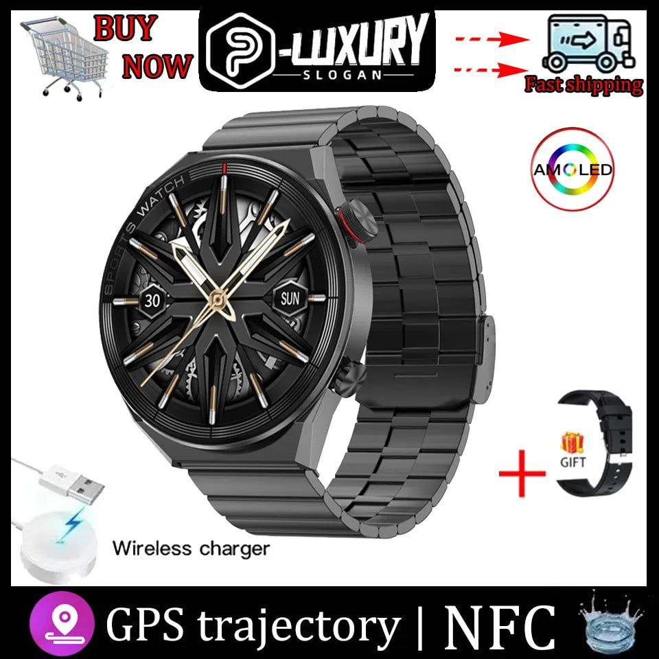 DT3 Mate Smart Watch for Men and Women: 1.5 Inch HD Screen, NFC, Digital GPS Tracker, Fitness Bracelet" black steel-1