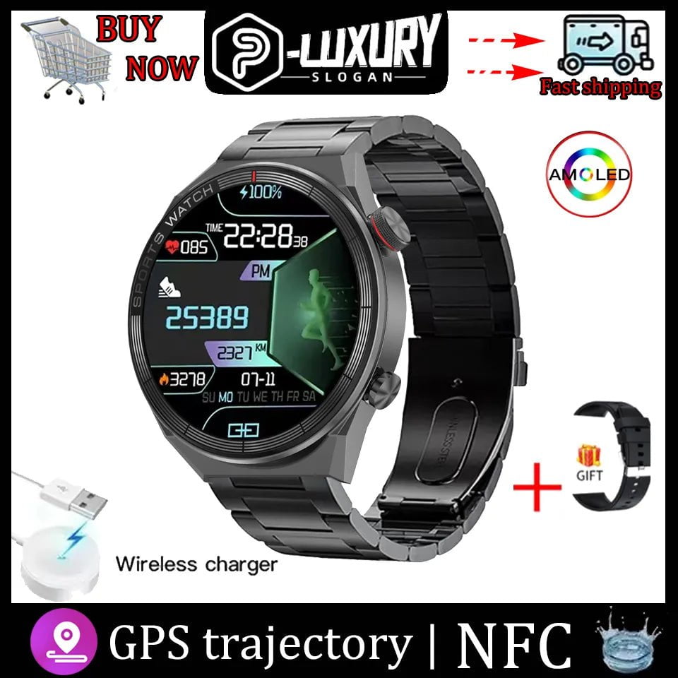 DT3 Mate Smart Watch for Men and Women: 1.5 Inch HD Screen, NFC, Digital GPS Tracker, Fitness Bracelet" black steel