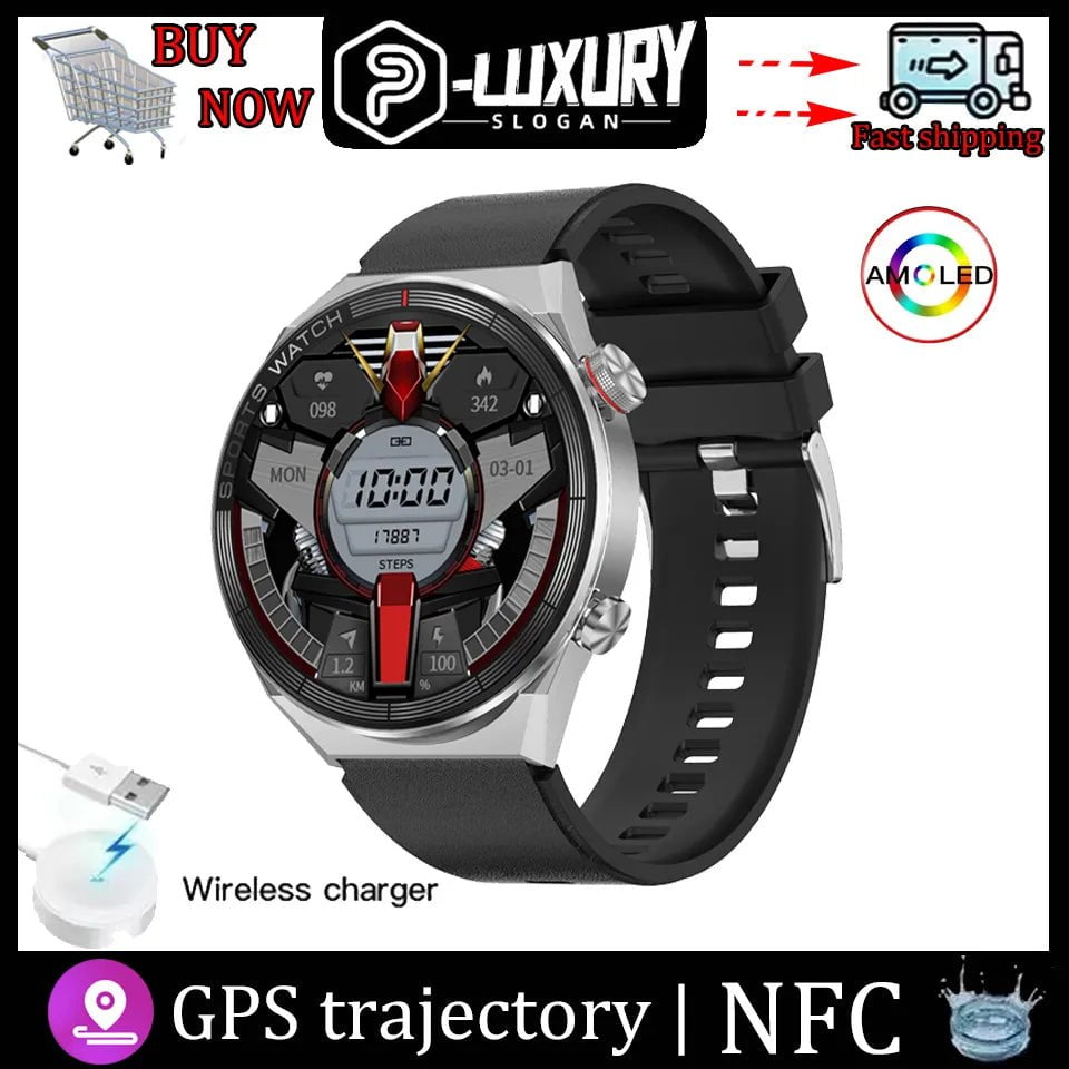 DT3 Mate Smart Watch for Men and Women: 1.5 Inch HD Screen, NFC, Digital GPS Tracker, Fitness Bracelet" silver