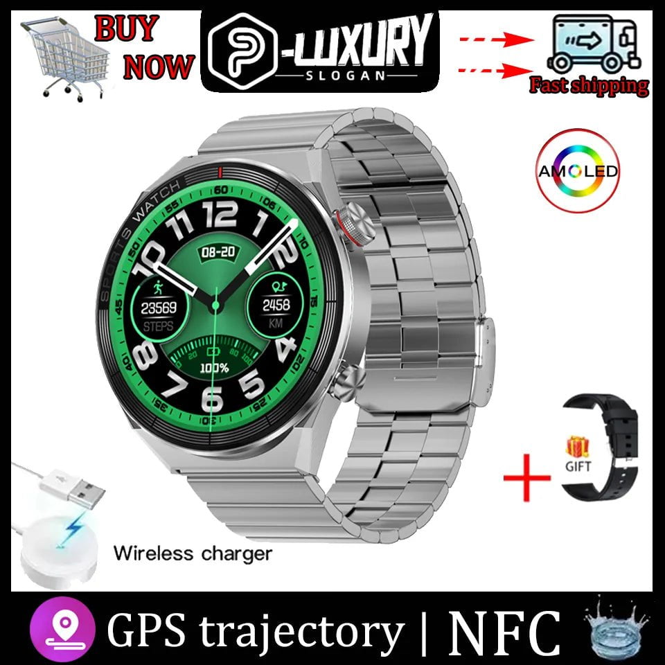 DT3 Mate Smart Watch for Men and Women: 1.5 Inch HD Screen, NFC, Digital GPS Tracker, Fitness Bracelet" silver steel-1