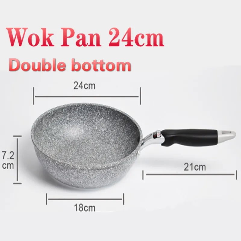 Durable Stone Frying Wok Pan - Non-stick Ceramic Pot, Induction Fryer, Steak Cooking, Gas Stove Skillet - Kitchen Cookware Set Wok Pan 24cm