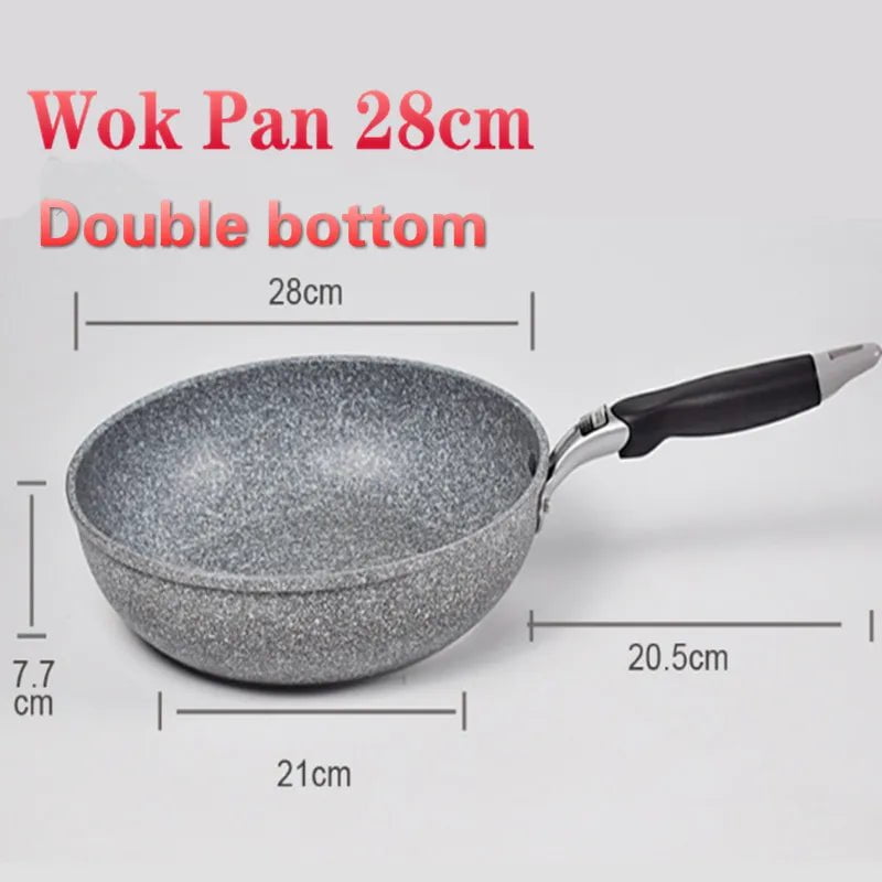 Durable Stone Frying Wok Pan - Non-stick Ceramic Pot, Induction Fryer, Steak Cooking, Gas Stove Skillet - Kitchen Cookware Set Wok Pan 28cm