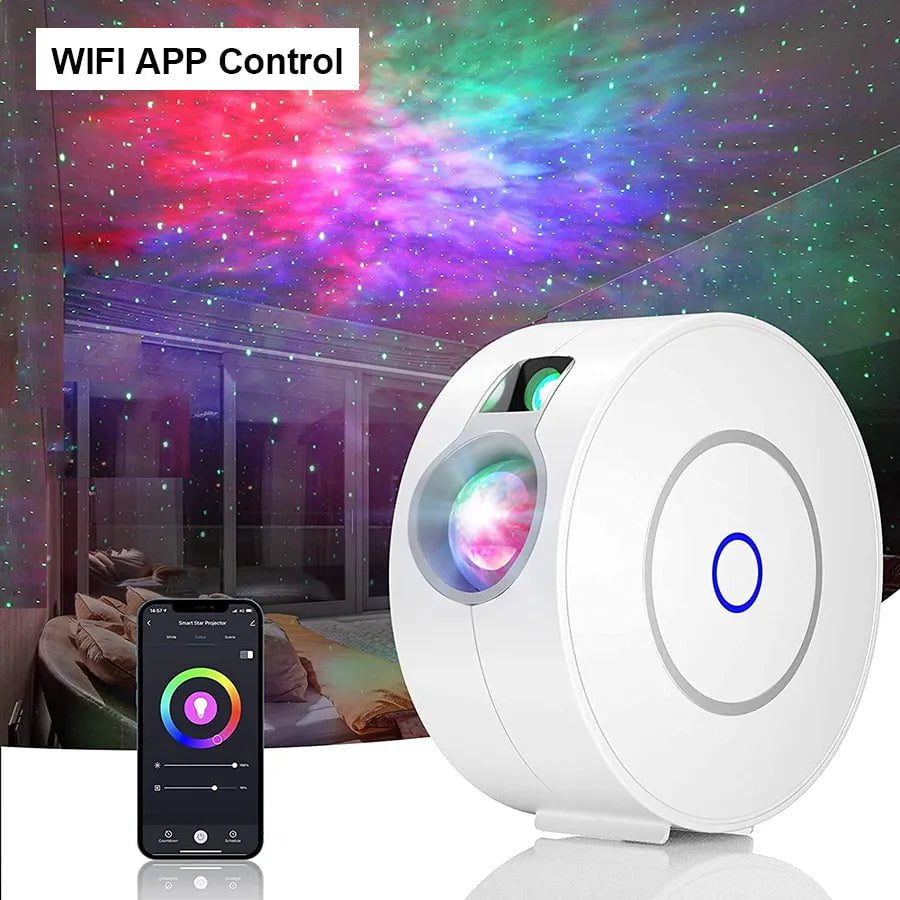 Dynamic Galaxy Star Projector: Colorful Nebula Cloud Night Light for Bedroom, Games Room, Party White With WiFi