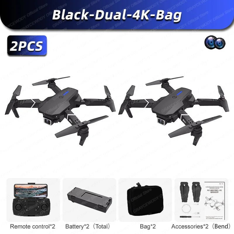 E88Pro 4K Dual Camera RC Drone: Foldable Helicopter B-Dual-4K-Bag-2Pcs