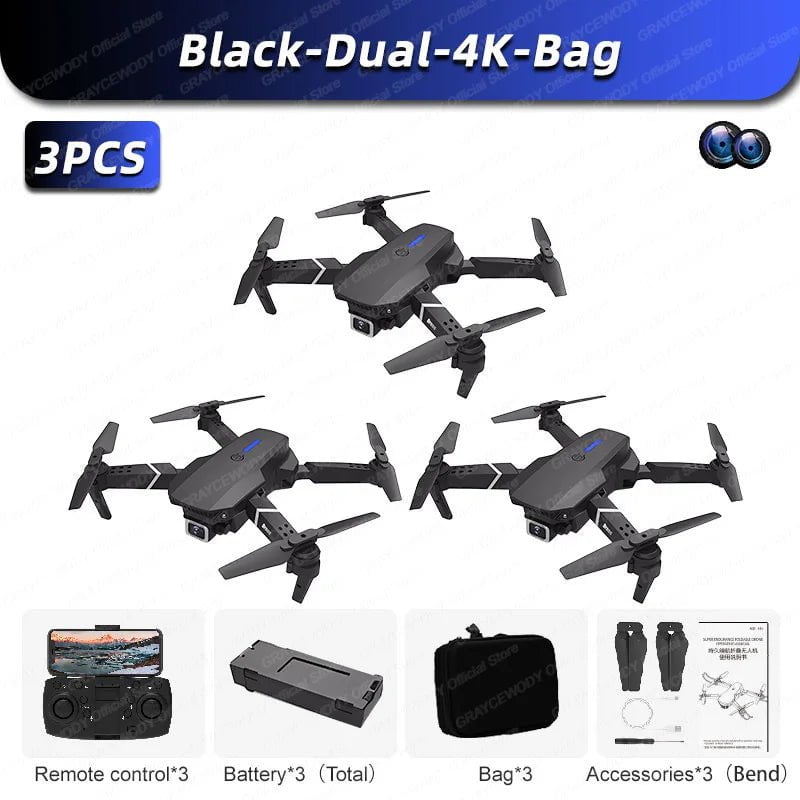 E88Pro 4K Dual Camera RC Drone: Foldable Helicopter B-Dual-4K-Bag-3Pcs